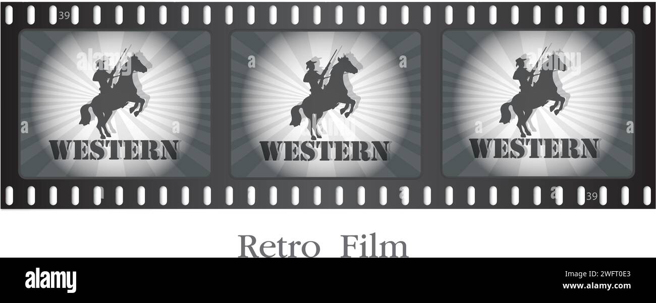 Retro-Film, Cowboy zu Pferd. Vektor-Illustration. Stock Vektor