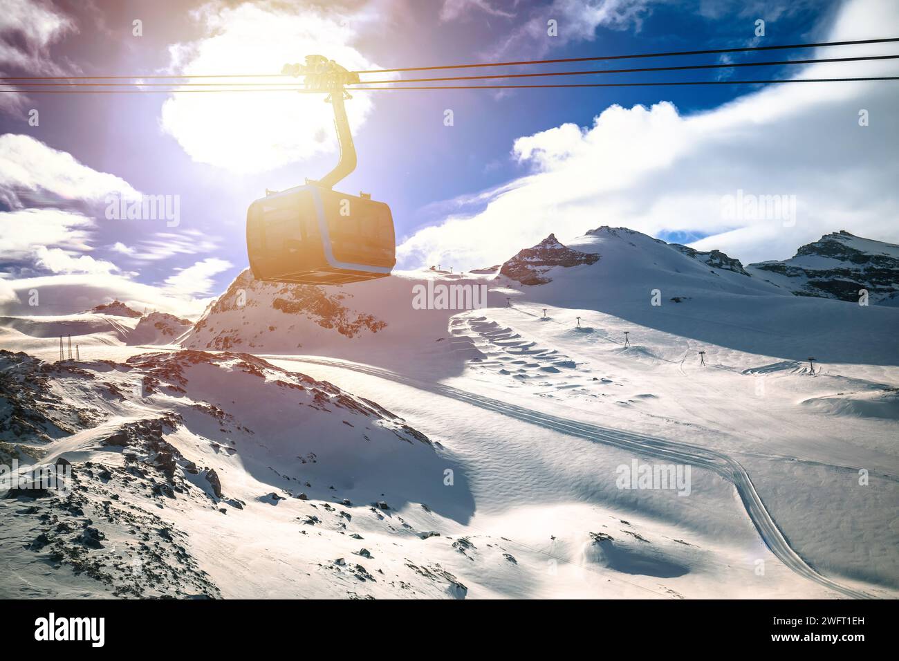 Matterhorn Glacier Paradise Gondel und Skigebiet in Zermatt View, Wallis Region in der Schweiz Alpen Stockfoto