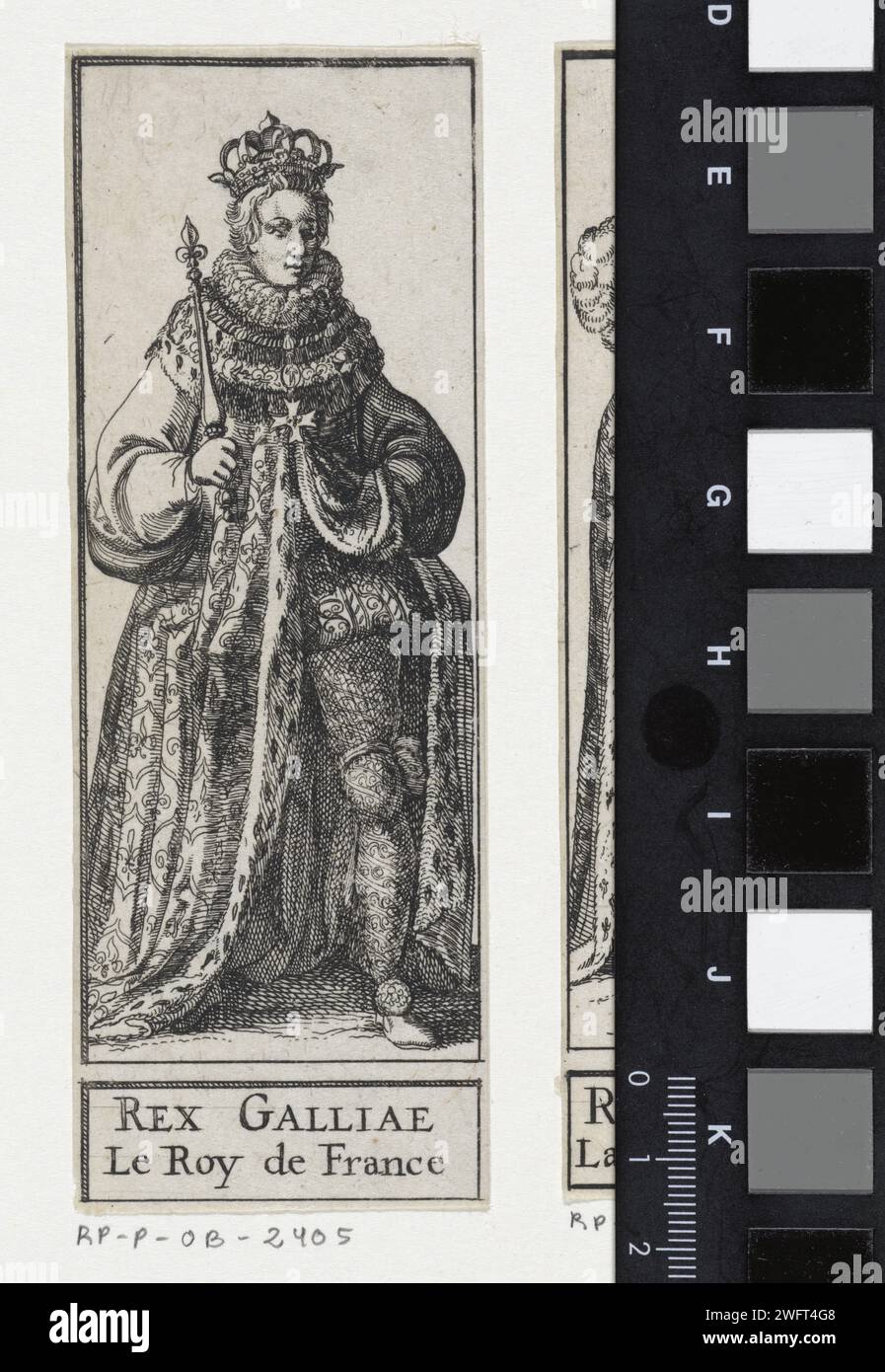 Porträt eines Königs von Frankreich, Claes Jansz. Visscher (II), nach Matthäus Merian (I), 1618 Porträt eines Königs von Frankreich, möglicherweise Ludwig XIII. Von Frankreich, den Spitznamen des Gerechten. Er trägt einen Hermelinmantel, trägt eine Krone auf dem Kopf und hat ein Zepter in der Hand. Amsterdam Papier ätzende Kleidung, Kostüm (+ Herrenkleidung). Europäer (mit NAMEN). king Stockfoto