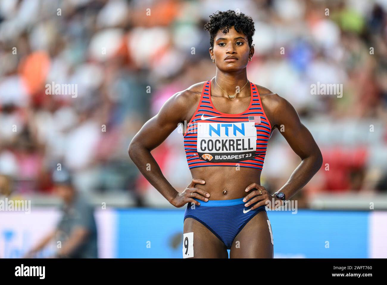 Anna COCKRELL nahm an den 400-Meter-Hürden bei der Leichtathletik-Weltmeisterschaft 2023 in Budapest Teil. Stockfoto