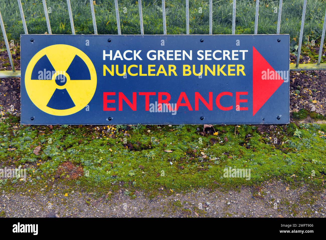 Eingangsschild am MOD Hack Green Secret Bunker cheshire, im Kalten Krieg als nukleare Sprengunterkunft benutzt, Kommandoposten jetzt ein Museum Stockfoto