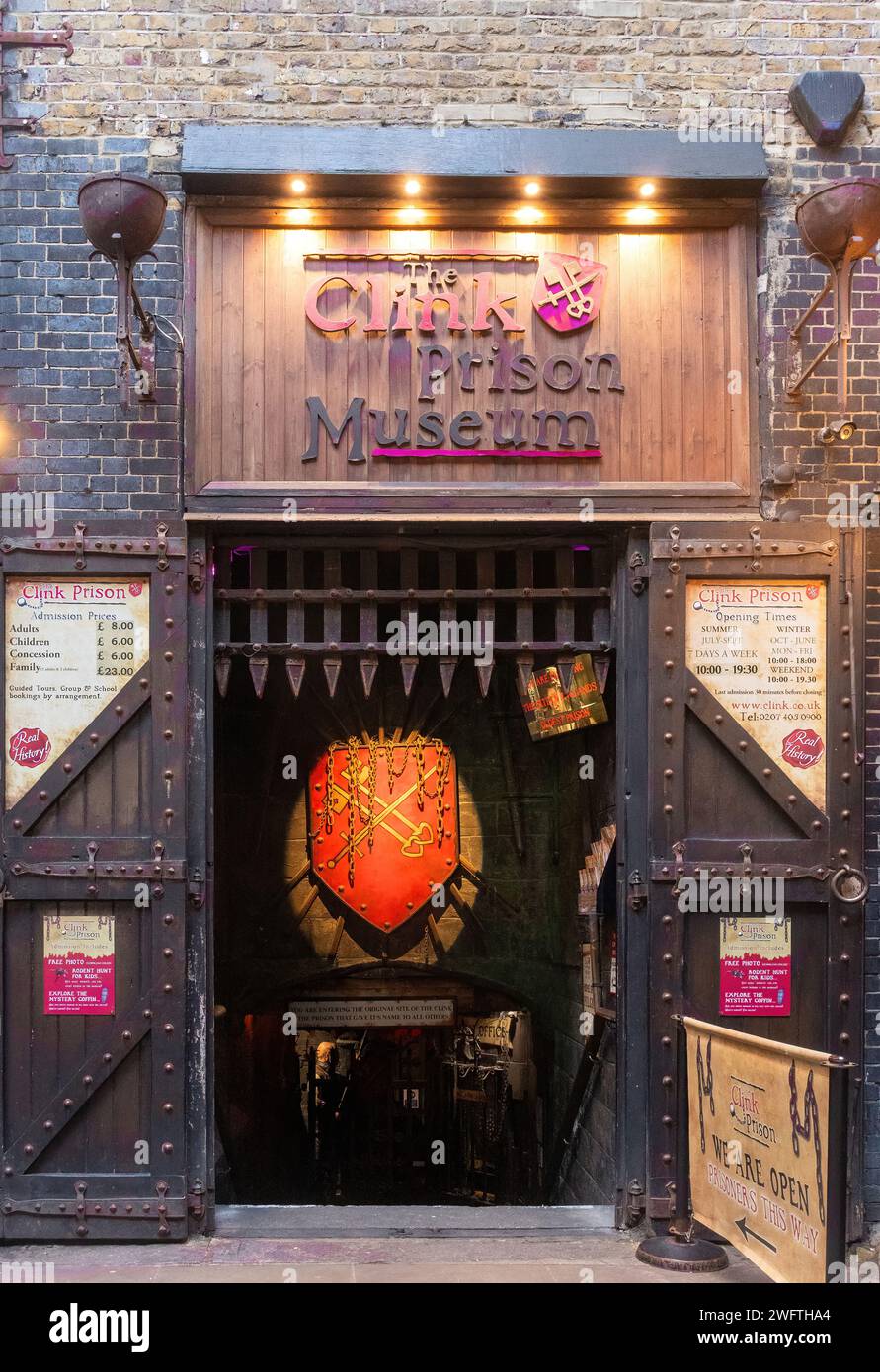 Das Clink Prison Museum, eine Touristenattraktion in London, England, Großbritannien. Londoner Sehenswürdigkeiten Stockfoto