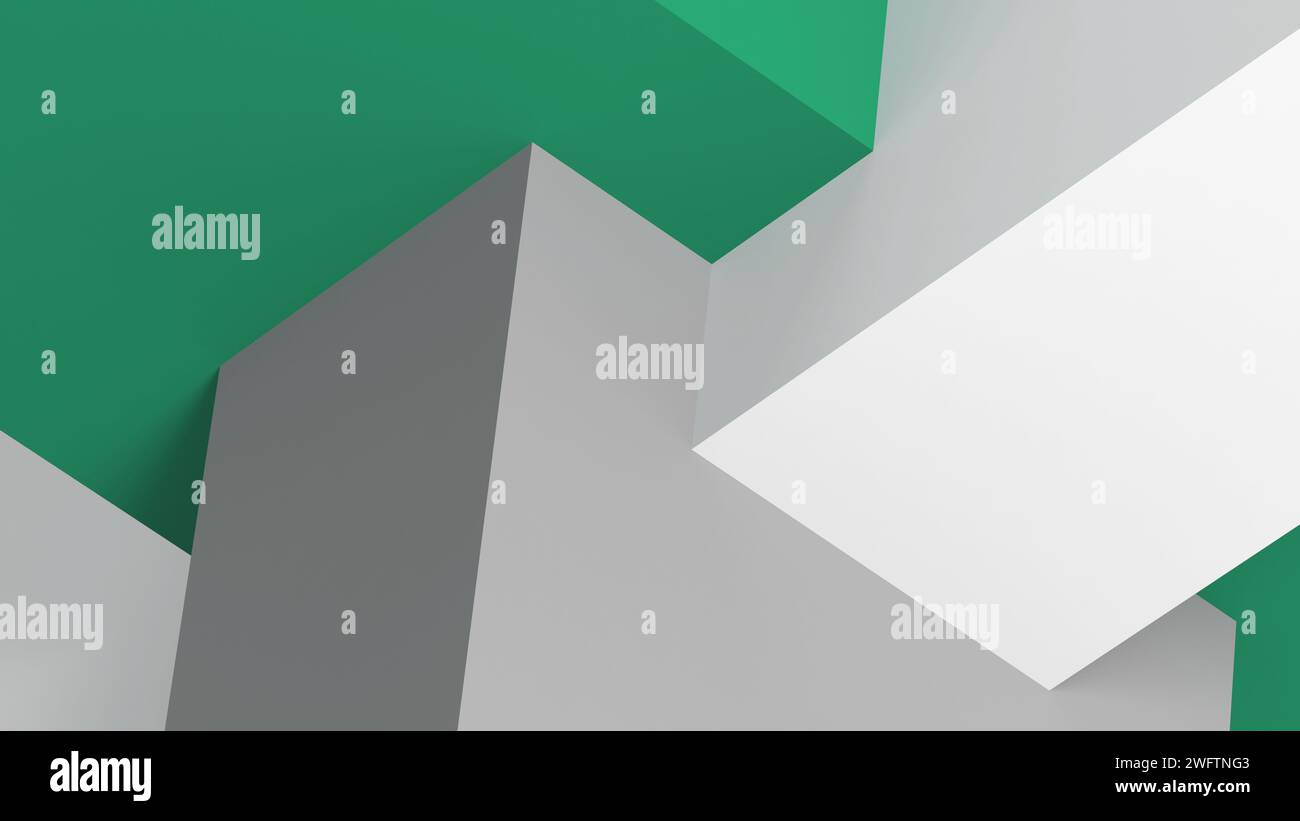Abstrakte grün-weiße geometrische Struktur, digitaler grafischer Hintergrund. 3D-Darstellung Stockfoto