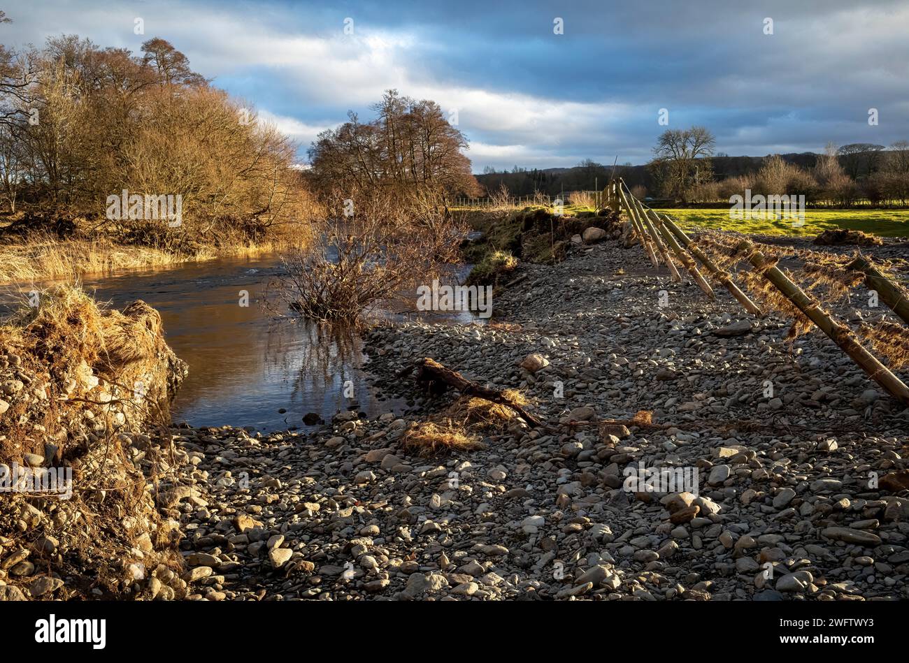 Erosion und Ablagerung am Fluss Lowther, Bampton, Westmorland und Furness, Cumbria, Vereinigtes Königreich Stockfoto