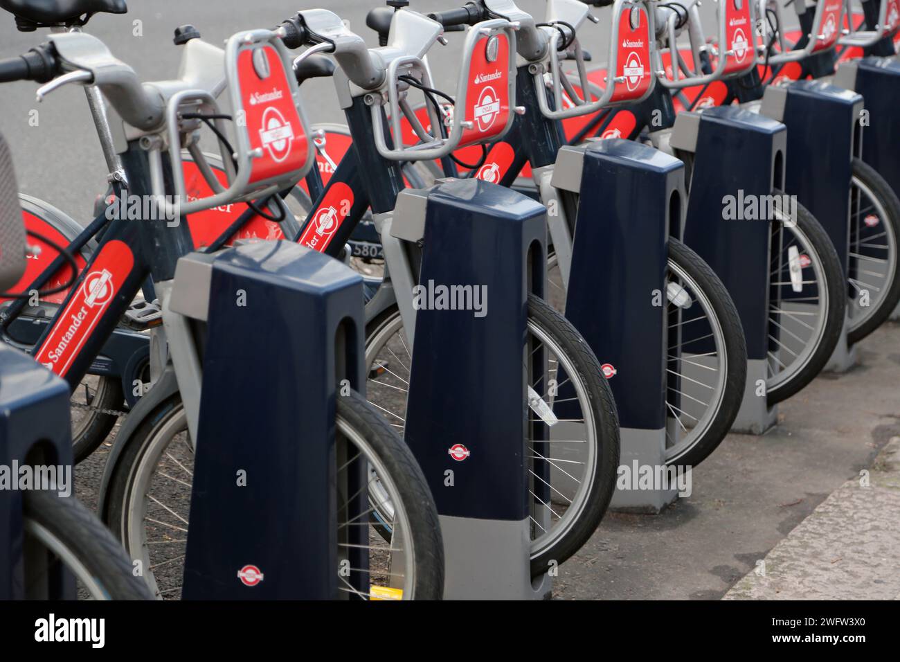 Santander Cycles Public Fahrradverleih Docking Station Sydney Street Chelsea London England Stockfoto