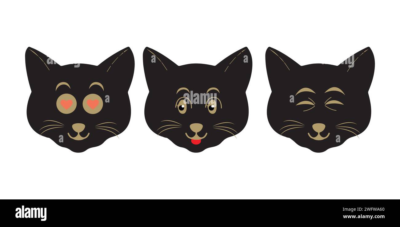 Katze Haustier Kopf Gesicht Icon, Vektor Illustration von lustigen Karikaturkatzen, Katze Gesicht mit verschiedenen Ausdrücken und Mustern Vektor Illustration flache Design. Stock Vektor