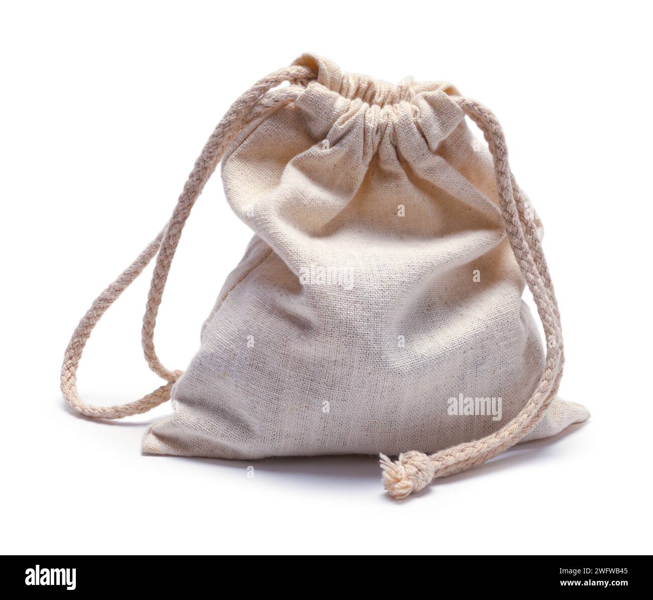 Draw String Bag ausgeschnitten auf weiß. Stockfoto