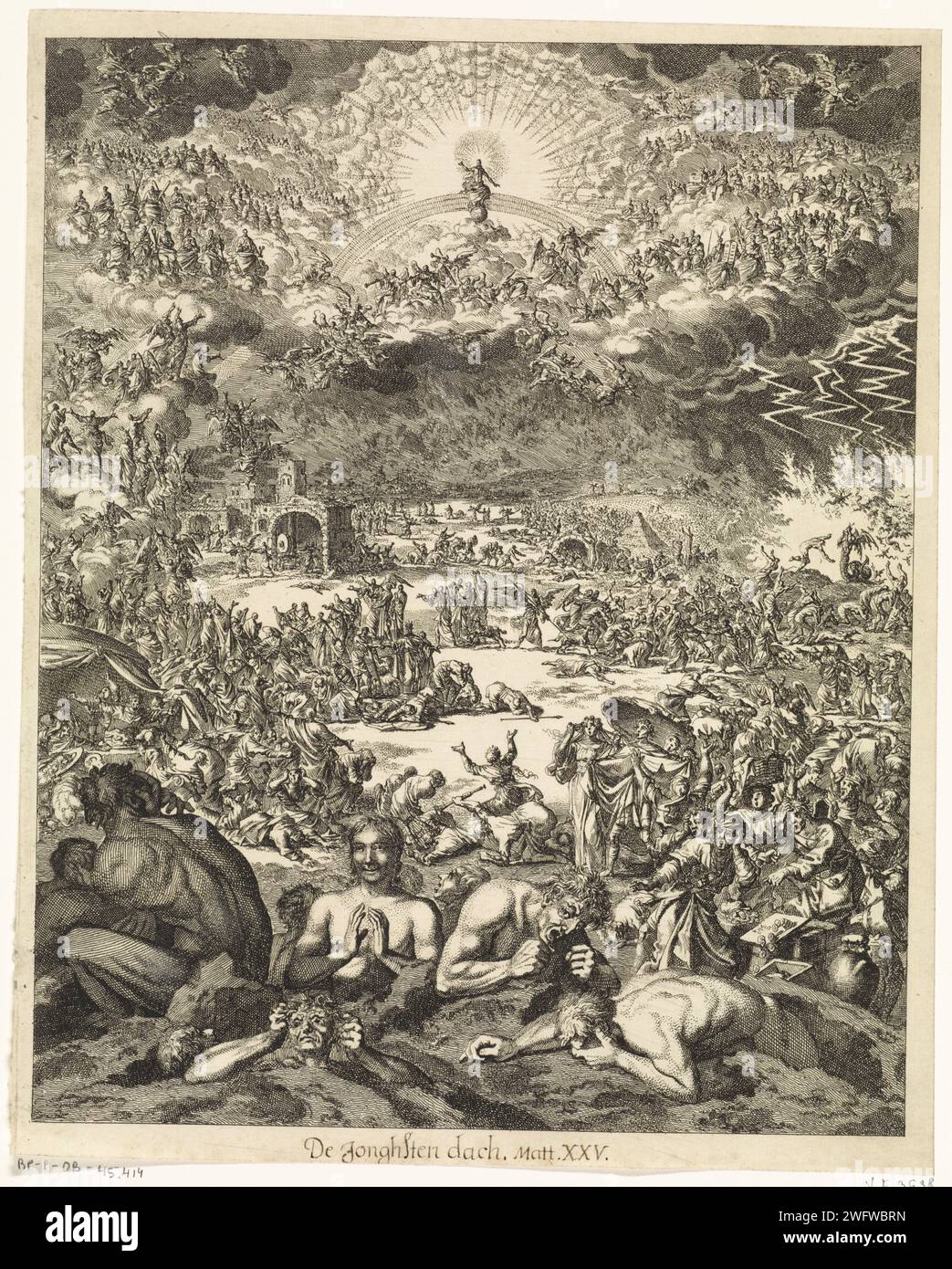 Letztes Gericht, Jan Luyken, 1708 Druck Amsterdamer Papier, das letzte Gericht ätzt Stockfoto