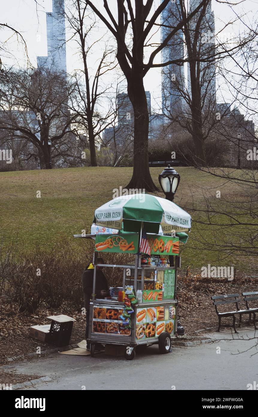 Street Food Stand im Central Park in New york am 18. februar 2020 Stockfoto