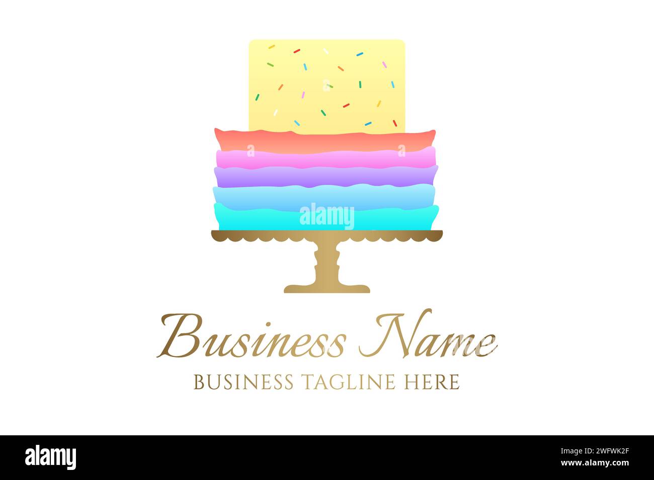 Rainbow Color Cake Logo für Bäckerei Business oder Geburtstagsfeier mit mehrfarbiger Dekoartion Stock Vektor