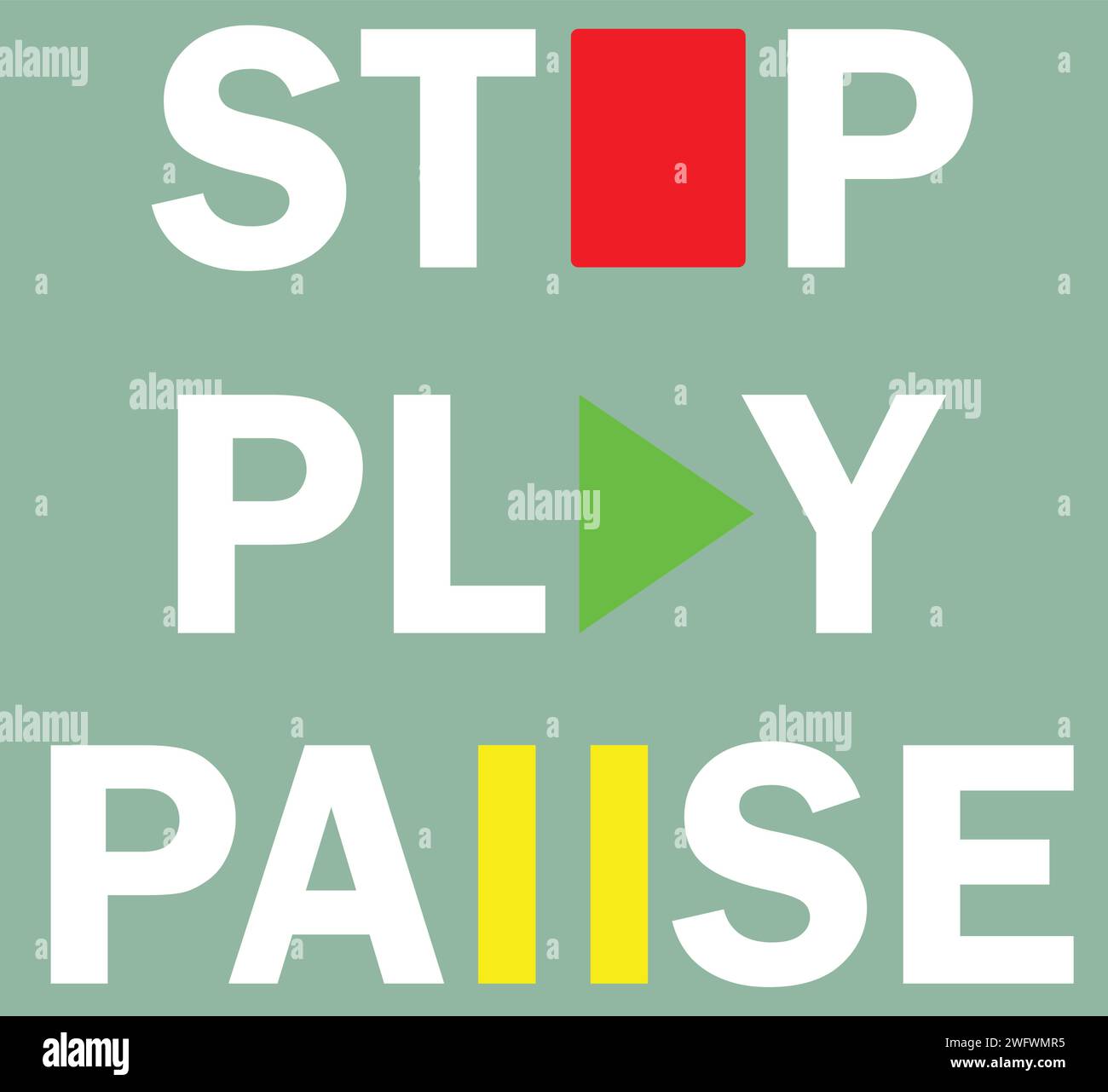 Satz von Symbolen für Media Player-Tasten, Media Player-Taste, Stopp-Symbol, Wiedergabe, Pause-Symbol, Typografie stoppen, Typografie abspielen, Typografie anhalten, Stock Vektor