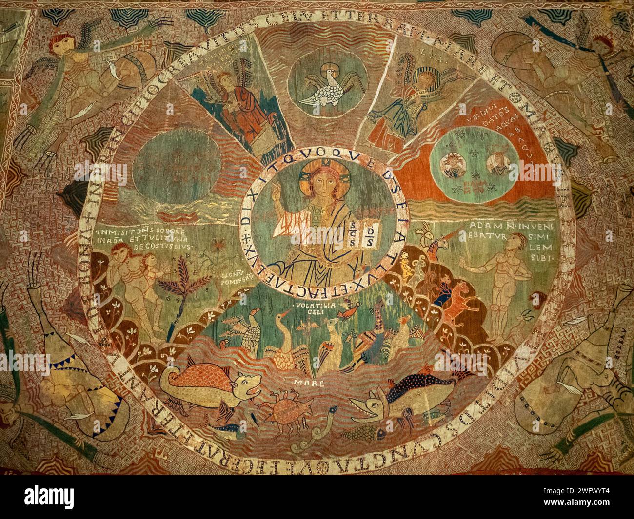 Detail des Wandteppichs der Schöpfung, Girona Cathedral Museum Stockfoto
