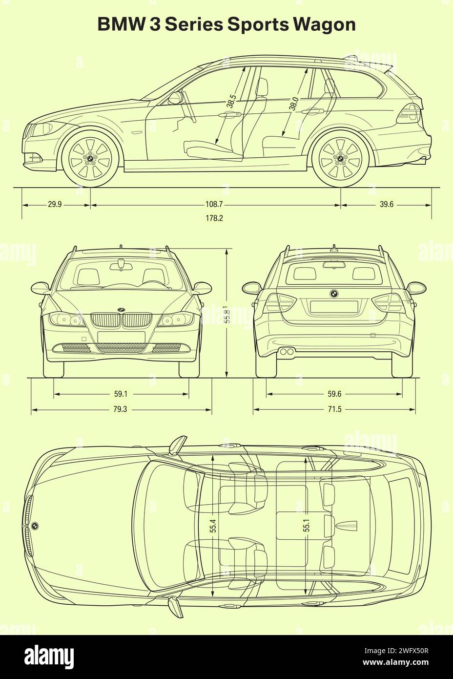 2007 BMW 3er Sportwagen-Bauplan Stock Vektor