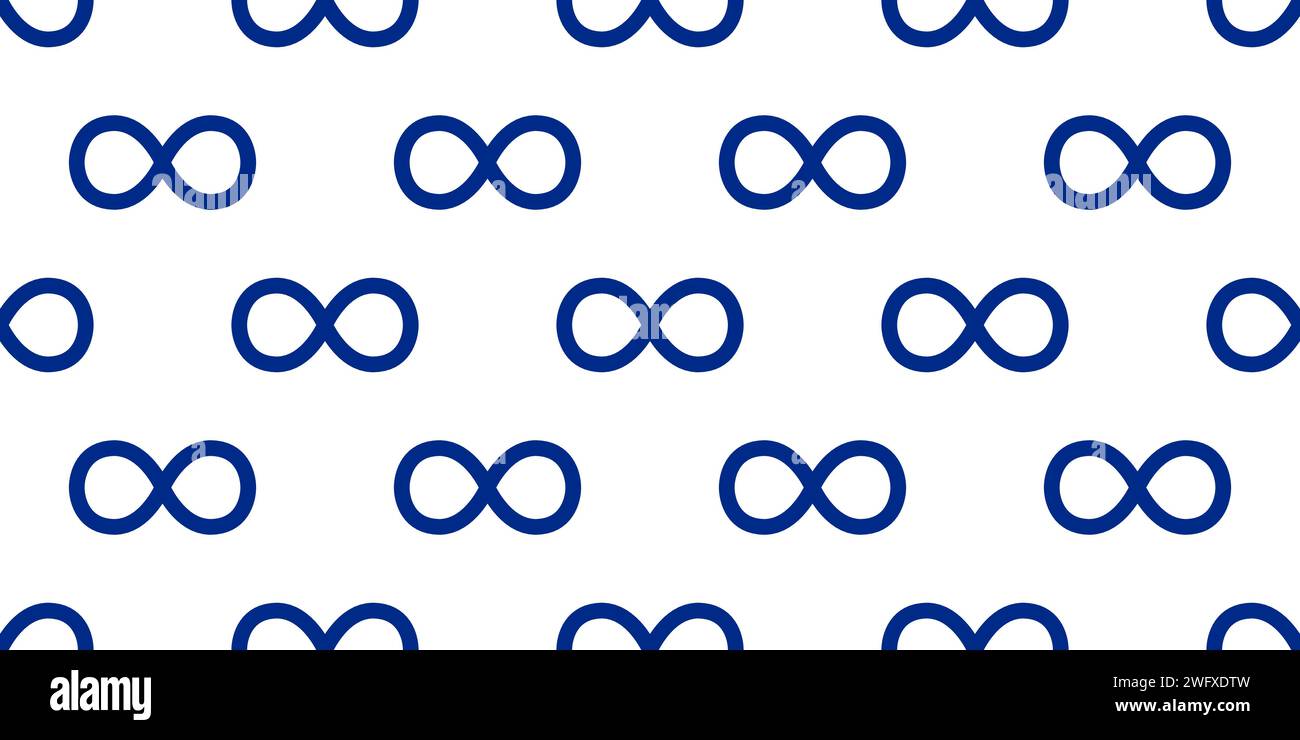 Nahtloses blaues Infinity-Symbol-Muster, das sich vertikal und horizontal wiederholt Stock Vektor