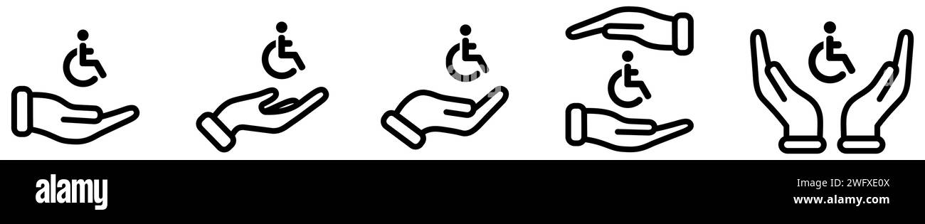 Behindertensymbol über und in den Händen – Behindertenschild schützen Stock Vektor