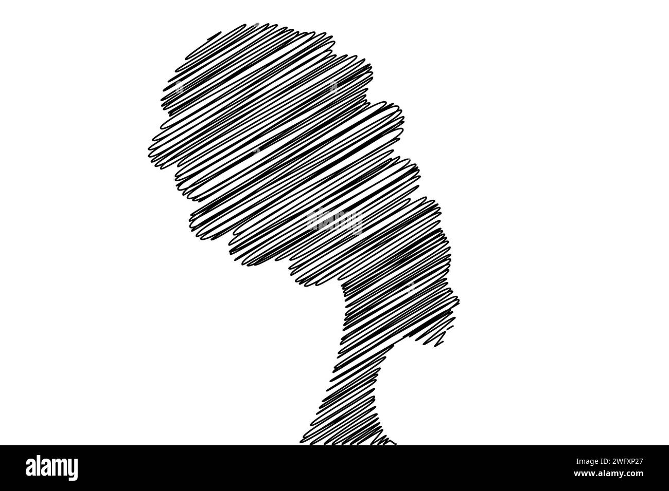 Porträt afrikanischer Frau in ethnischem Turban im Scribble-Stil, handgezeichnete schwarze Frau Logo-Silhouette. Schönheit, Frisur, Salonkonzept, Vektor Stock Vektor