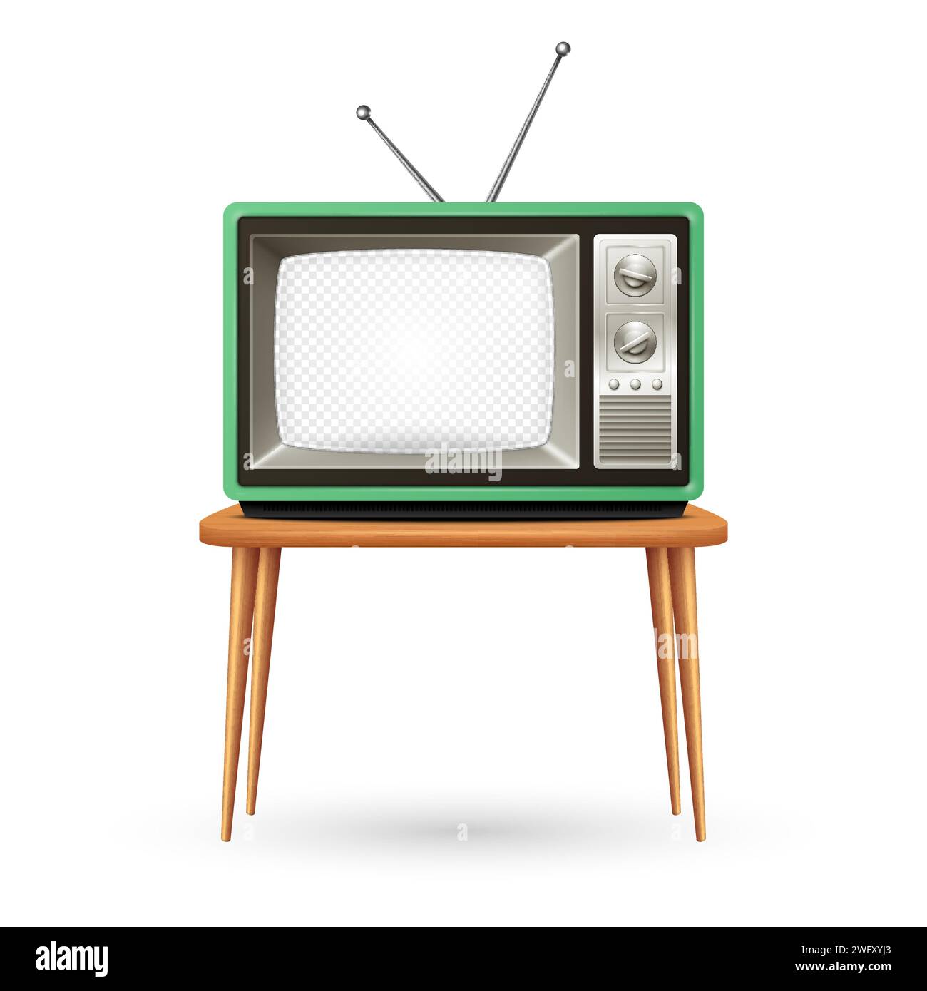 Vector 3D Realistic Retro TV Set isoliert. Home Interior Design-Konzept mit Vintage-Fernseher in Vorderansicht. Klassischer Retro-TV-Receiver Stock Vektor