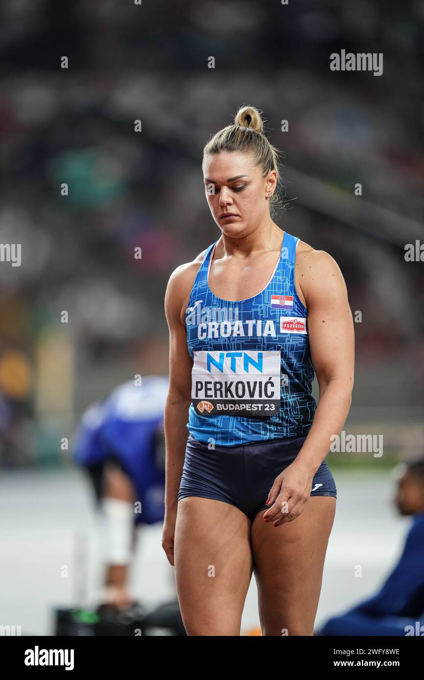 Sandra PERKOVIĆ nahm am Discus Throw bei den Leichtathletik-Weltmeisterschaften 2023 in Budapest Teil. Stockfoto