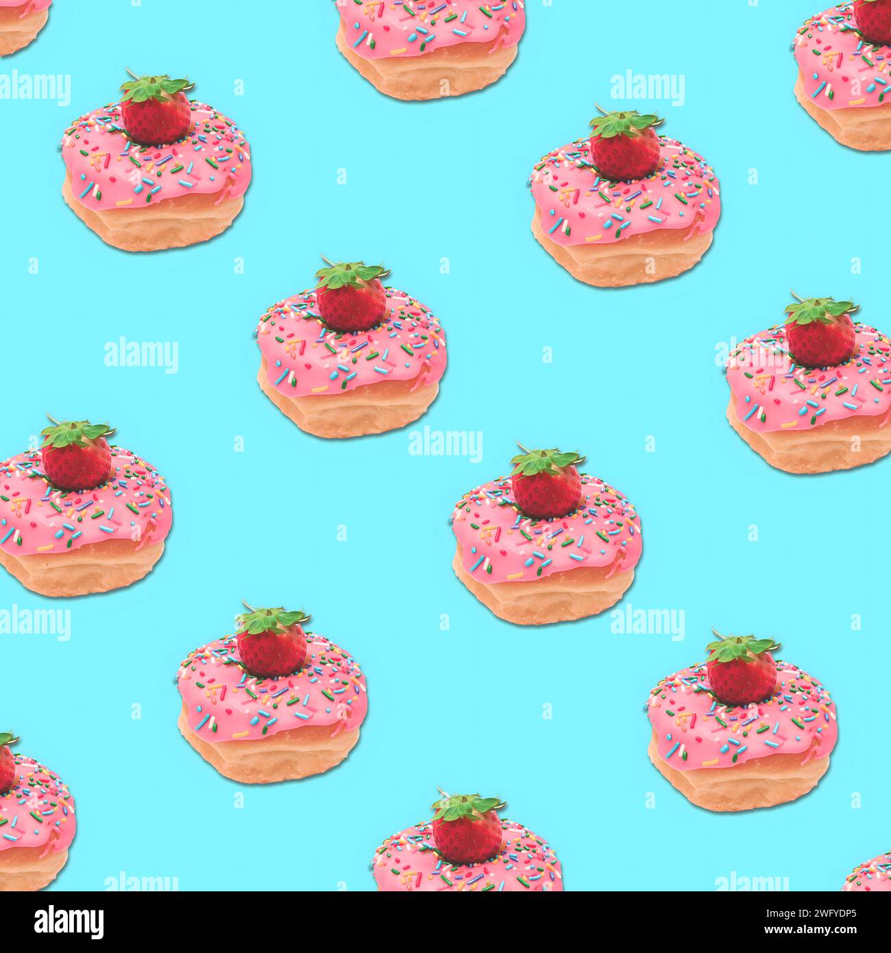 Pinke Donuts mit Streuseln und einem Erdbeermuster Stockfoto