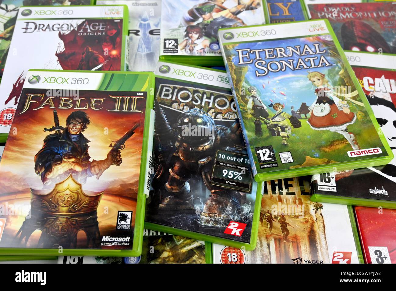 Microsoft Xbox 360-Spielesammlung – Wales, Großbritannien – 31. Januar 2024 Stockfoto