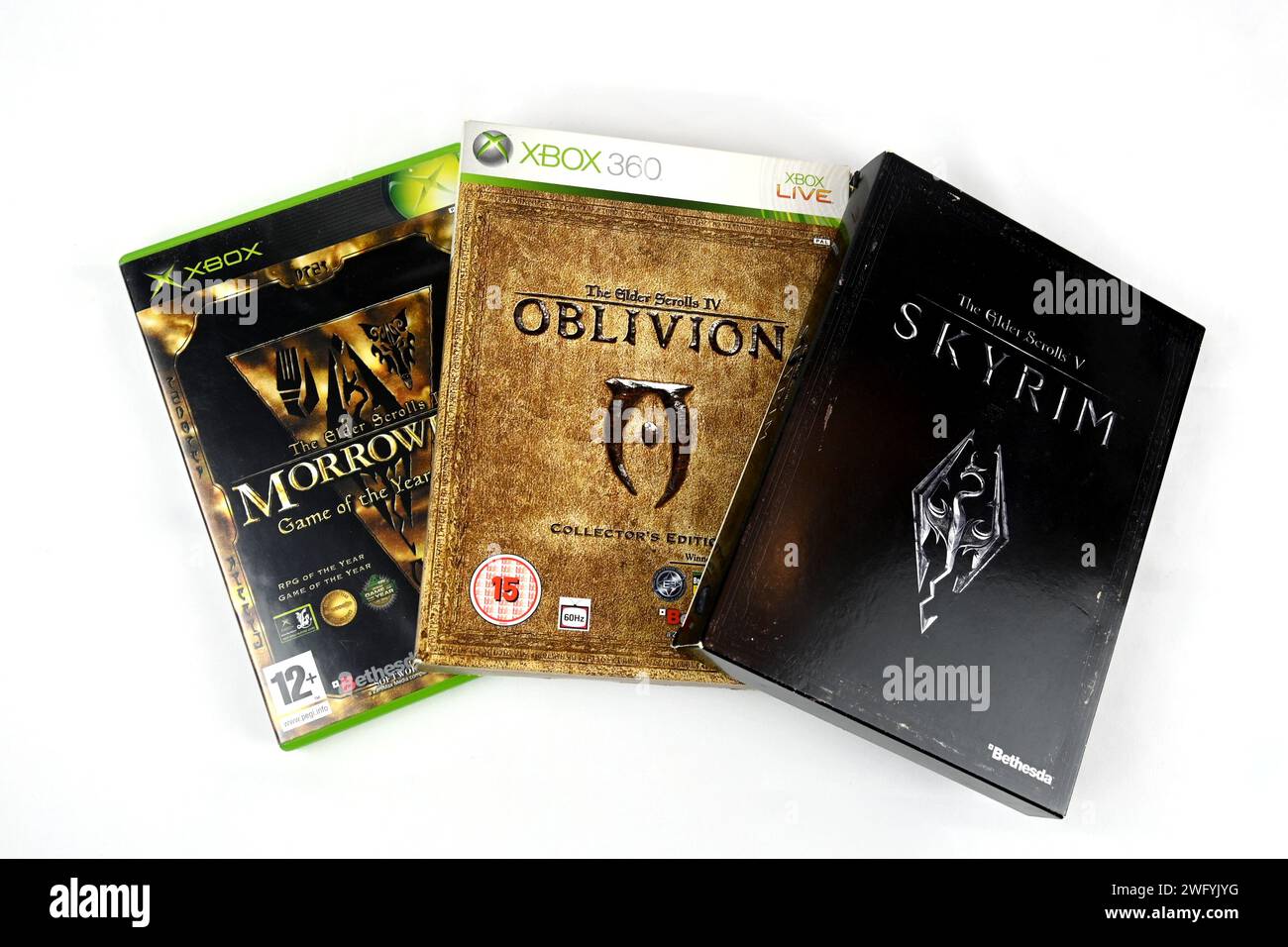 The Elder Scrolls Videospielserie von Bethesda (Morrowind, Oblivion, Skyrim) – Wales, Großbritannien – 31. Januar 2024 Stockfoto