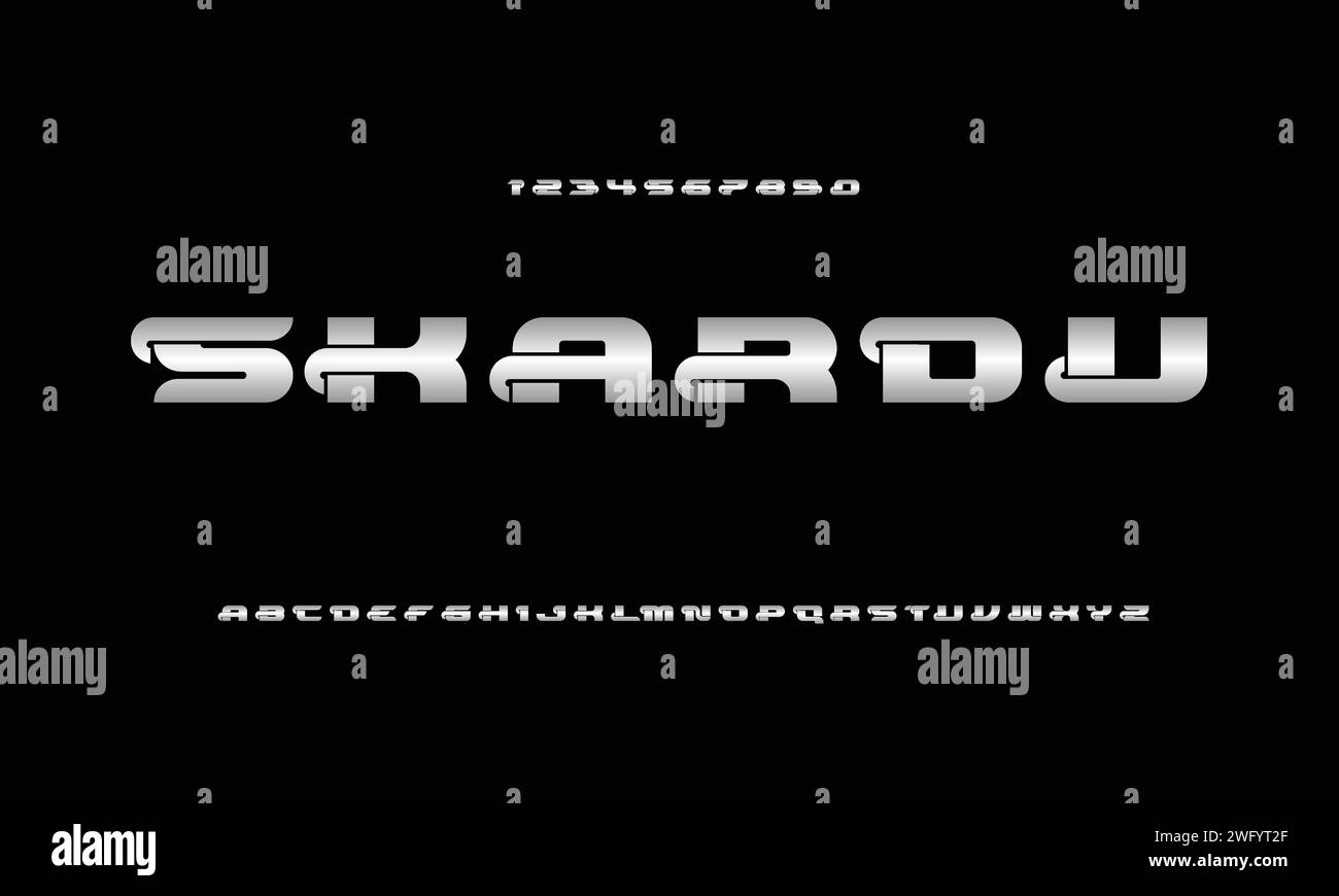 Kreative Schriftart. Moderne abstrakte digitale TECH-Schriftart. Symbol Creative font, type, Technology, Movie, digital, Musik, Film. Schriftarten und Illustration. Stock Vektor