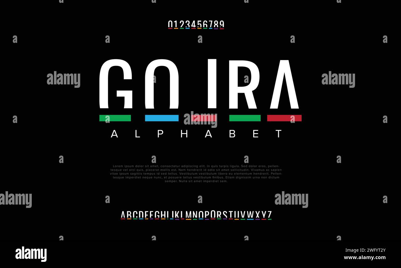 Kreative Schriftart. Moderne abstrakte digitale TECH-Schriftart. Symbol Creative font, type, Technology, Movie, digital, Musik, Film. Schriftarten und Illustration Stock Vektor