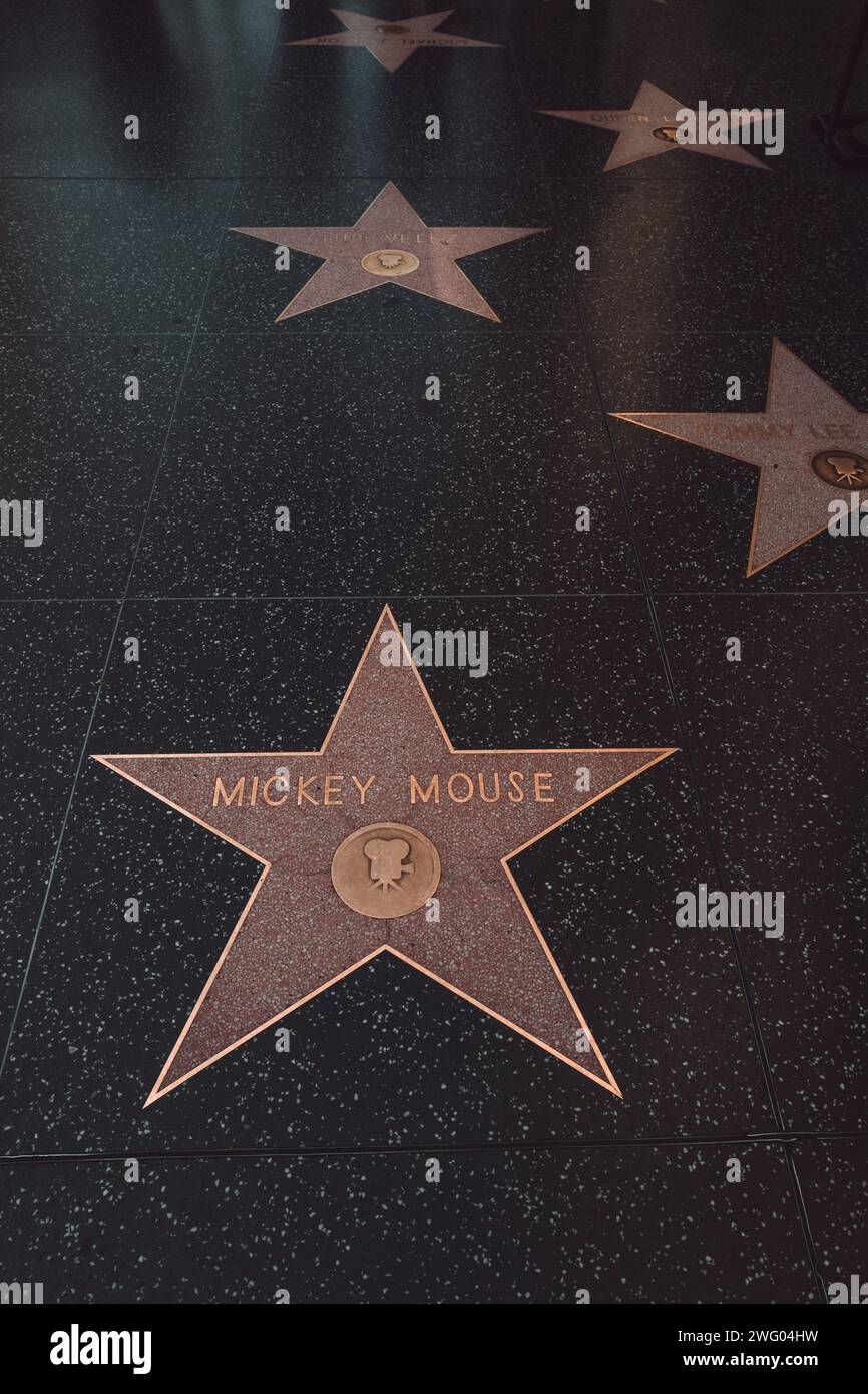Mickey Mouse Star auf dem Walk of Fame in West Hollywood in Los Angeles Stockfoto