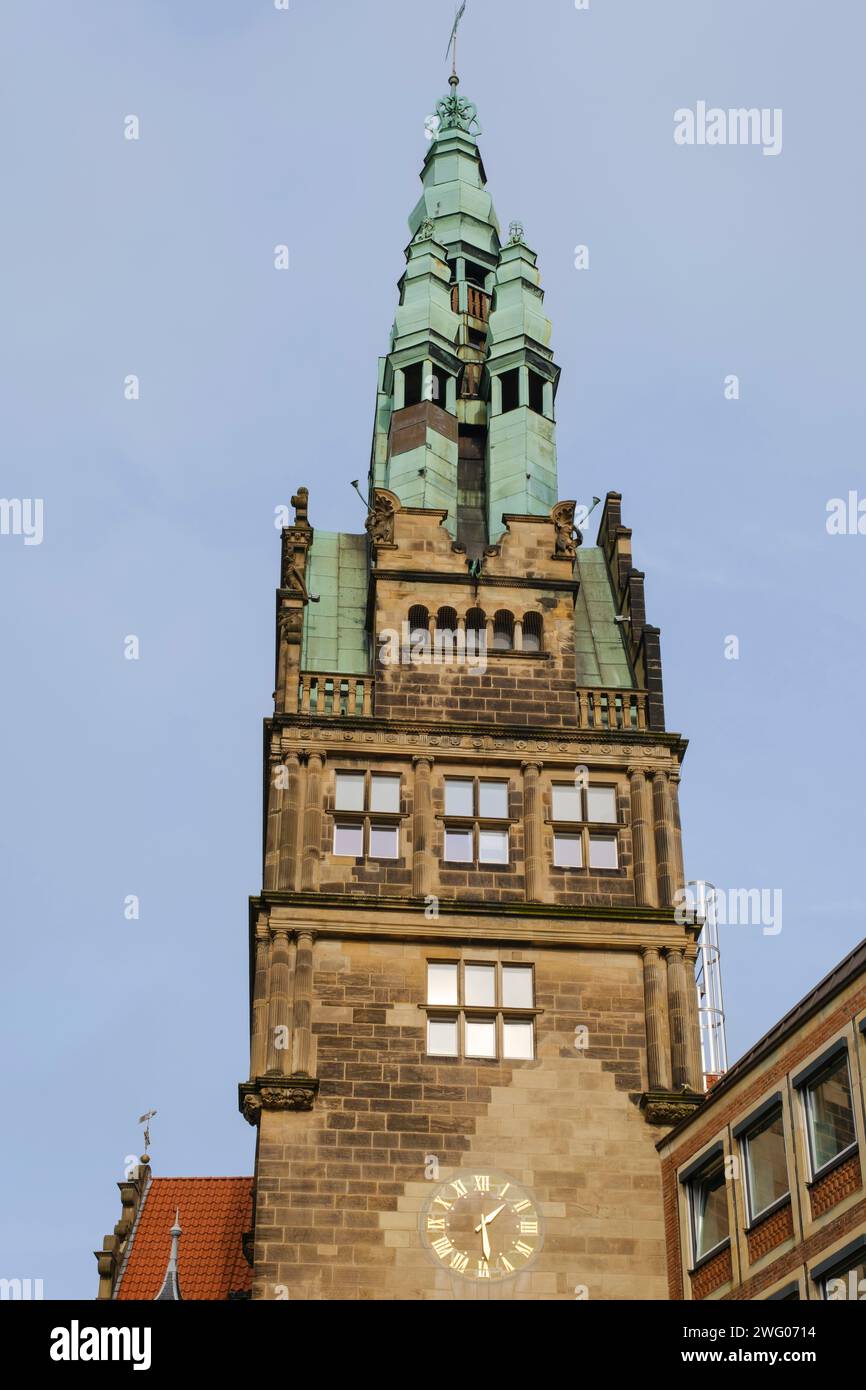 Historischer Stadthausturm am Hauptmarkt Münster Stockfoto