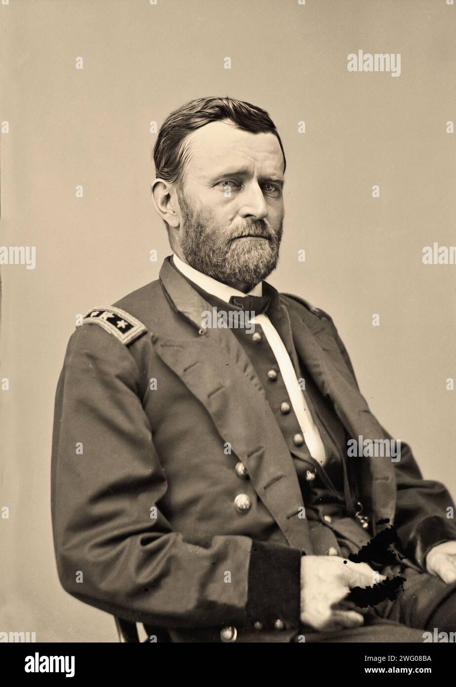 Porträt von Ulysses S. Grant in Militäruniform, einem amerikanischen Militäroffizier und Politiker, der von 1869 bis 1877 als 18. Präsident der Vereinigten Staaten diente. Als kommandierender General führte er die Union Army zum Sieg im Amerikanischen Bürgerkrieg Stockfoto