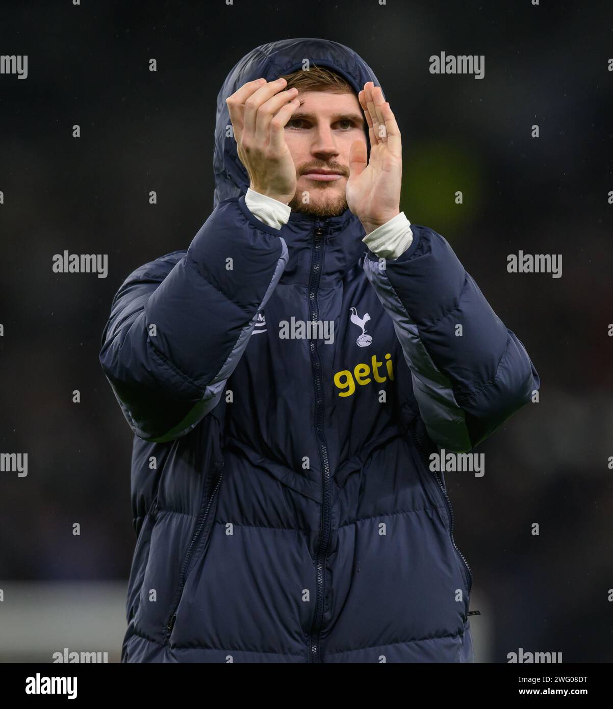 London, Großbritannien. Januar 31, 2024. 31. Januar 2024 - Tottenham Hotspur gegen Brentford - Premier League - Tottenham Hotspur Stadium. Timo Werner applaudiert den Tottenham-Fans. Bildnachweis: Mark Pain/Alamy Live News Stockfoto