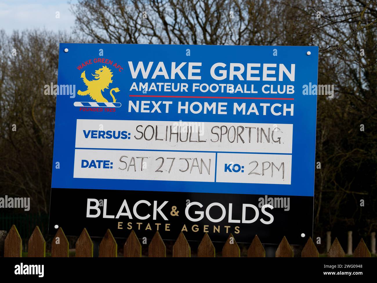 Wake Green Amateur Football Club Schild, Shirley, West Midlands, England, Großbritannien Stockfoto