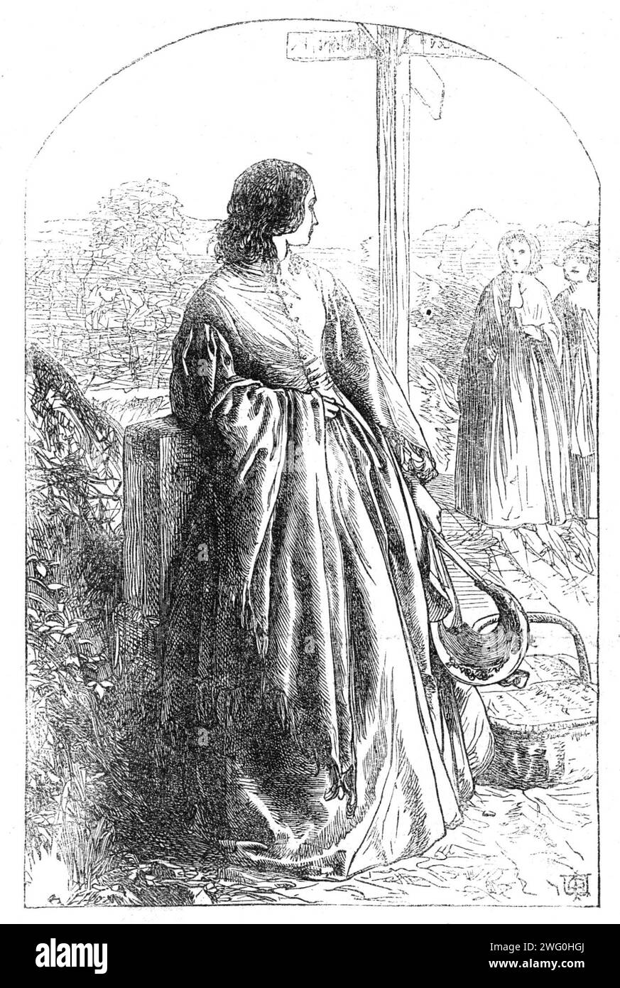 "Durch das Leben und für das Leben": Der Pilzkorb, 1862. Illustration aus einem Buch von D. Richmond, ...called "durch das Leben und für das Leben; eine Geschichte der Disziplin." Der Titel zeigt an, dass es mit einem bestimmten Zweck geschrieben wurde, und eine Durchsicht davon wird zeigen, dass es sich um eine gut konstruierte und interessante Geschichte handelt, die sowohl Charakter als auch Vorfall enthält. Es wird mit etwas Sorgfalt und Aufmerksamkeit für die Wirkung veranschaulicht, und wir haben eine der Abbildungen auf unsere Kolumnen übertragen. Es wird „der Korb der Pilze“ genannt und stellt eine der markierten Zeichen des Werkes dar, und Stockfoto