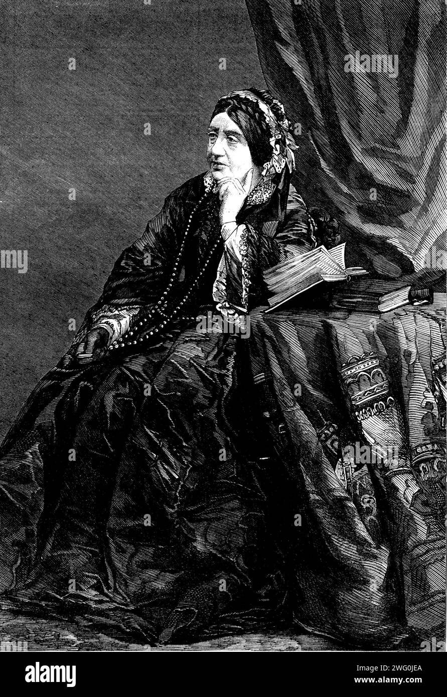 Mrs. Lucy Anderson, die berühmte Pianistin, 1862. Im Alter von 15 Jahren trat sie mit so viel Erfolg bei einem Konzert in Bath auf, dass sie sofort die Aufmerksamkeit des Publikums dieser musikalischen Stadt auf sich zog. Ermutigt durch dieses Debüt, wurde sie dazu gebracht, die Metropole zu besuchen, in der ihr Ruf schnell etabliert wurde. Zu dieser Zeit wurde sie die Ehefrau von Mr. G. F. Anderson, heute der eminente Direktor der Privatband Ihrer Majestät... es war Mrs. Anderson, die dem englischen Publikum zuerst eines der größten Werke Beethovens vorstellte, in dem instrumentale und gesangliche Musik zu hören war Stockfoto