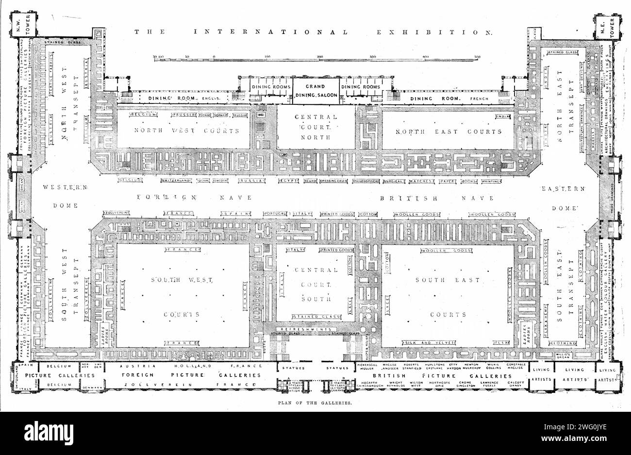 The International Exhibition: Plan of the Galeries, 1862. Die Internationale Ausstellung war eine Weltausstellung in South Kensington, London. Heute befinden sich hier Museen wie das Naturkundemuseum und das Wissenschaftsmuseum. Aus Illustrated London News, 1862. Stockfoto