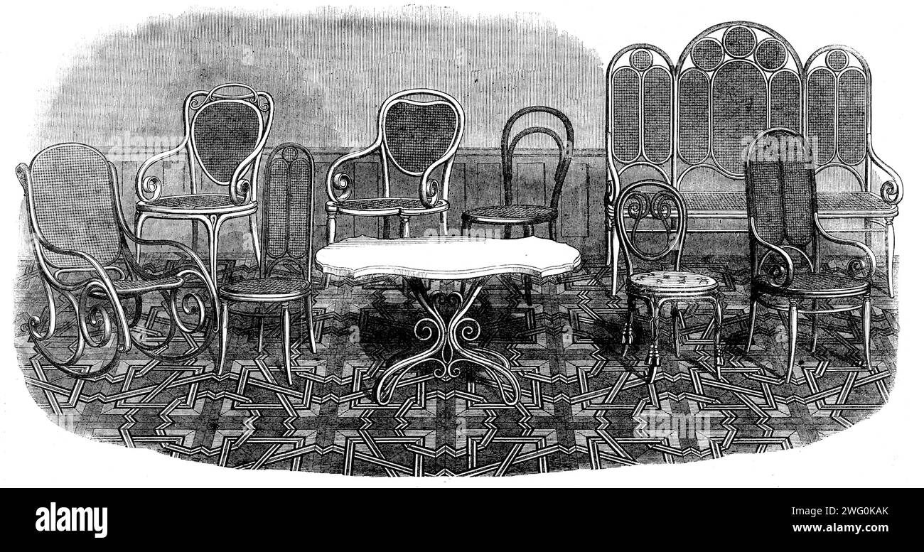 The International Exhibition: Möbel und Parkettböden von Thonet Brothers, London und Wien, 1862. Aus Illustrated London News, 1862. Stockfoto