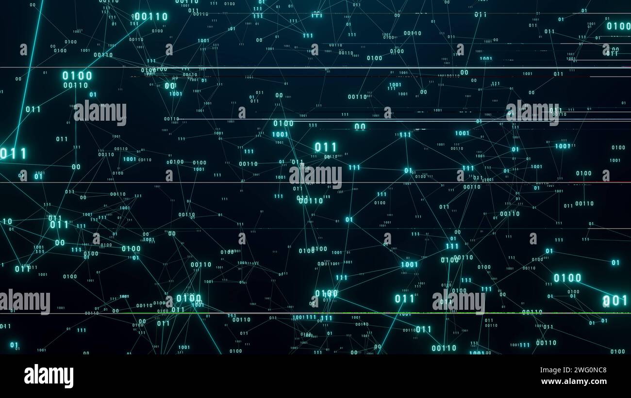Polygonnetzwerk mit animierten Binärzahlen. Polygonnetzwerk mit animierten Binärzahlen. Digitales System, abstraktes und futuristisches Netzwerk. Plexus ani Stockfoto