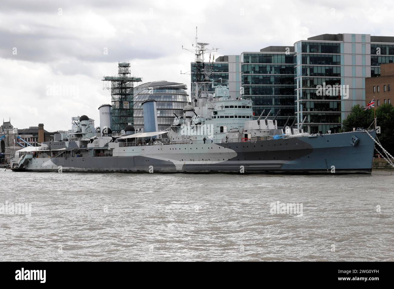 H.M.S. altes Kriegsschiff, Museum an der Themse, London, England, Großbritannien Stockfoto