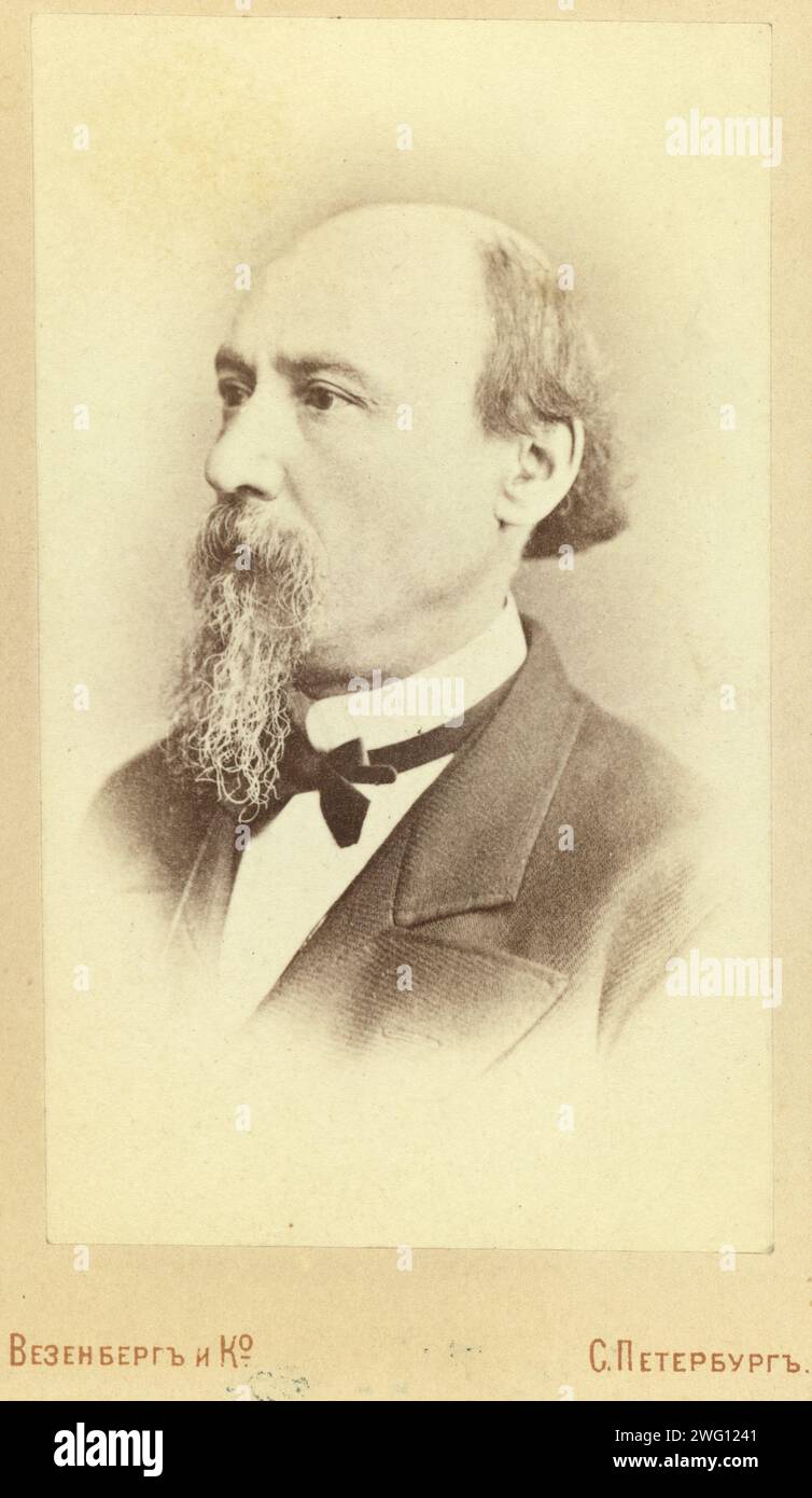 Nikolai Alekseevich Nekrasov, Kopf-und-Schultern-Porträt, nach links gerichtet, zwischen 1880 und 1886. Stockfoto