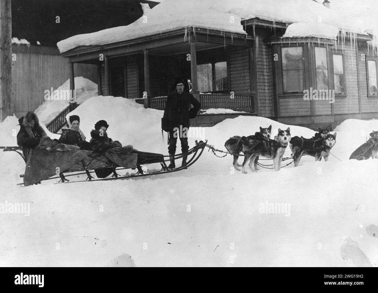 Transport im Hundeschlitten, zwischen 1900 und 1930. Stockfoto