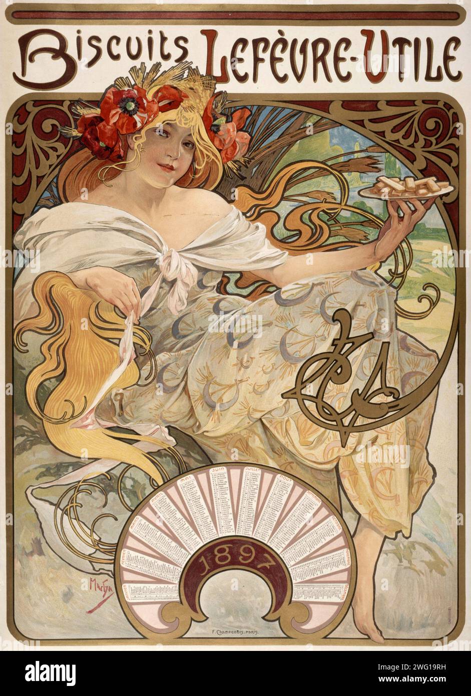 Alphonse Mucha (1860-1939). Kekse Lefèvre-Utile, 1897, Poster. Werbung für Lefevre-Utile Kekse, Kekse. Jugendstilarbeiten Stockfoto