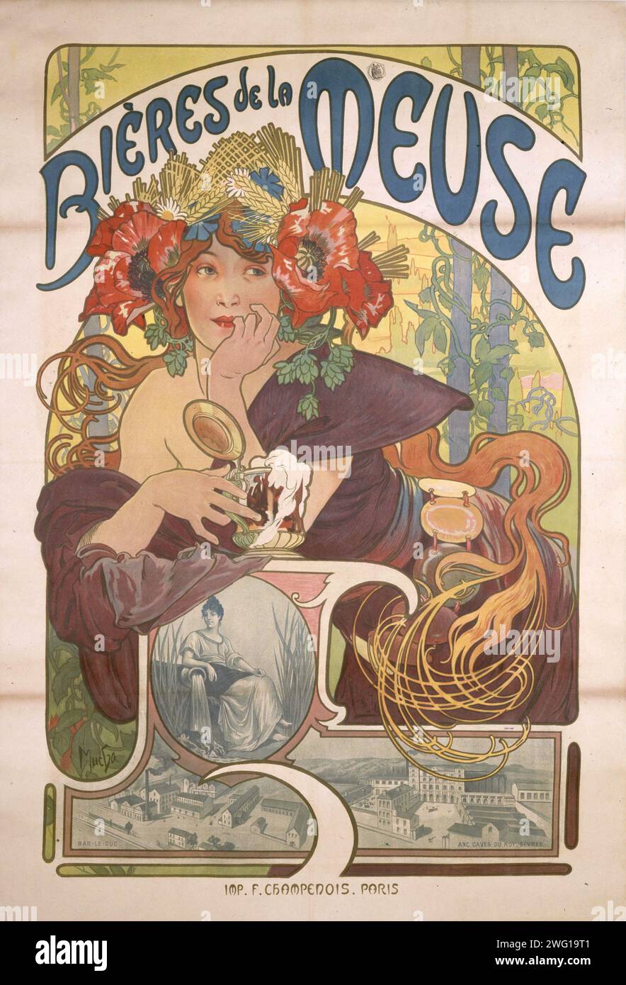 Alphonse Mucha (1860-1939). "Bières de la Meuse", Poster . Art Nouveau Poster, das Bier aus der Region de Meuse in frankreich anpreist Stockfoto