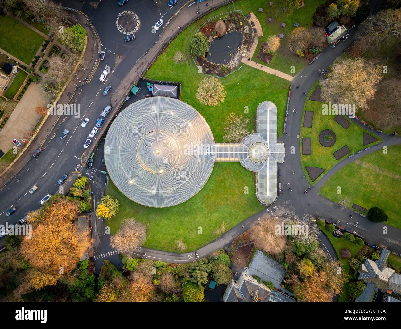 Glasgow Botanic Gardens Kibble Palace Birdseye View Stockfoto