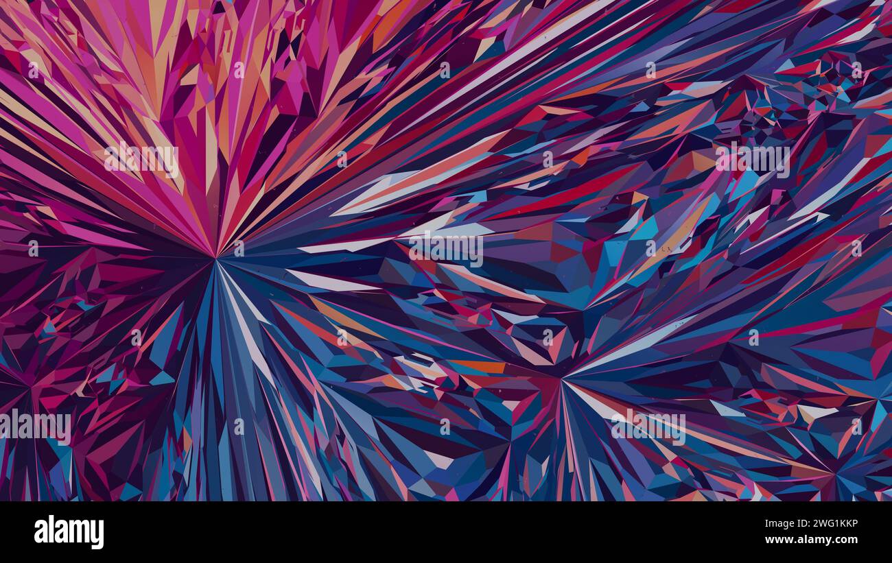 Holografischer 3D-fraktaler Hintergrund mit einem Farbspektrum und einer faszinierenden Animation, die eine visuell fesselnde und komplexe Darstellung schafft Stockfoto