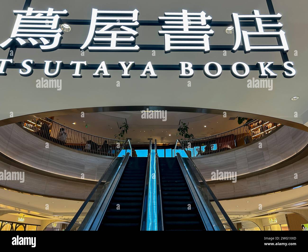 Shanghai, China, Nahaufnahme, Schild, 'Tai Koo Li' Einkaufszentrum, Moderne Architektur, Vororte, Chinesisches Buchladen, 'Tsutaya Books' Stockfoto