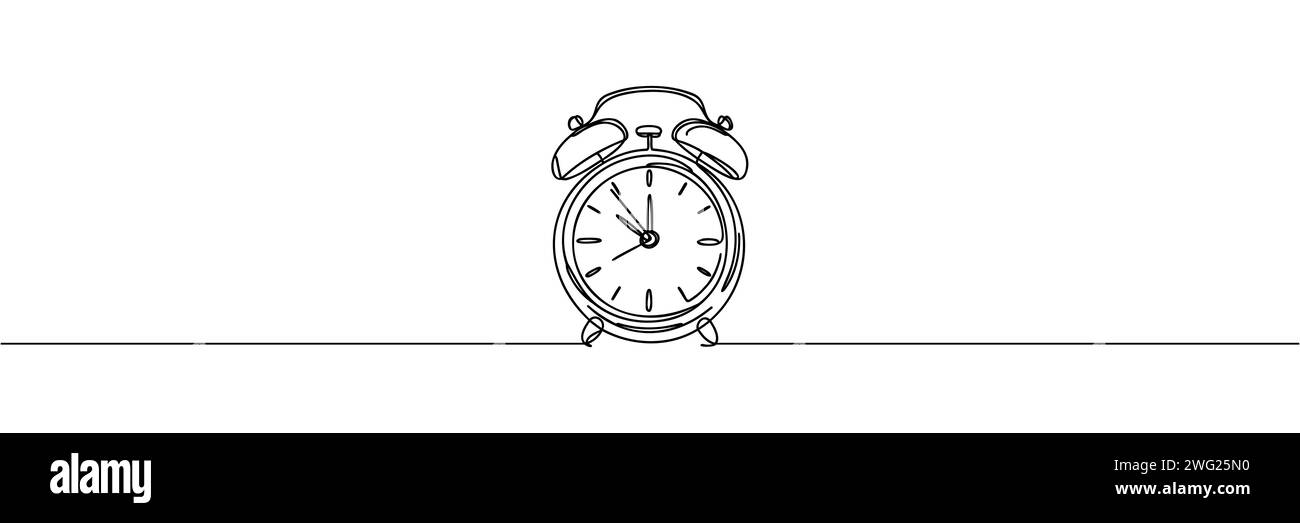 Einzelne durchgehende Zeilenzeichnung eines Weckers. Stock Vektor