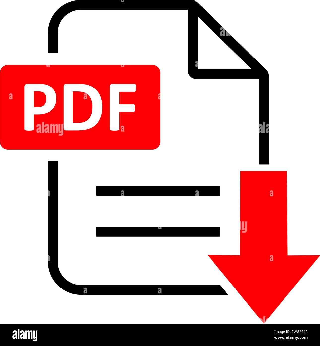 Symbol für PDF-Dateiformat , Dokumenttext, PDF-Datei herunterladen Stock Vektor