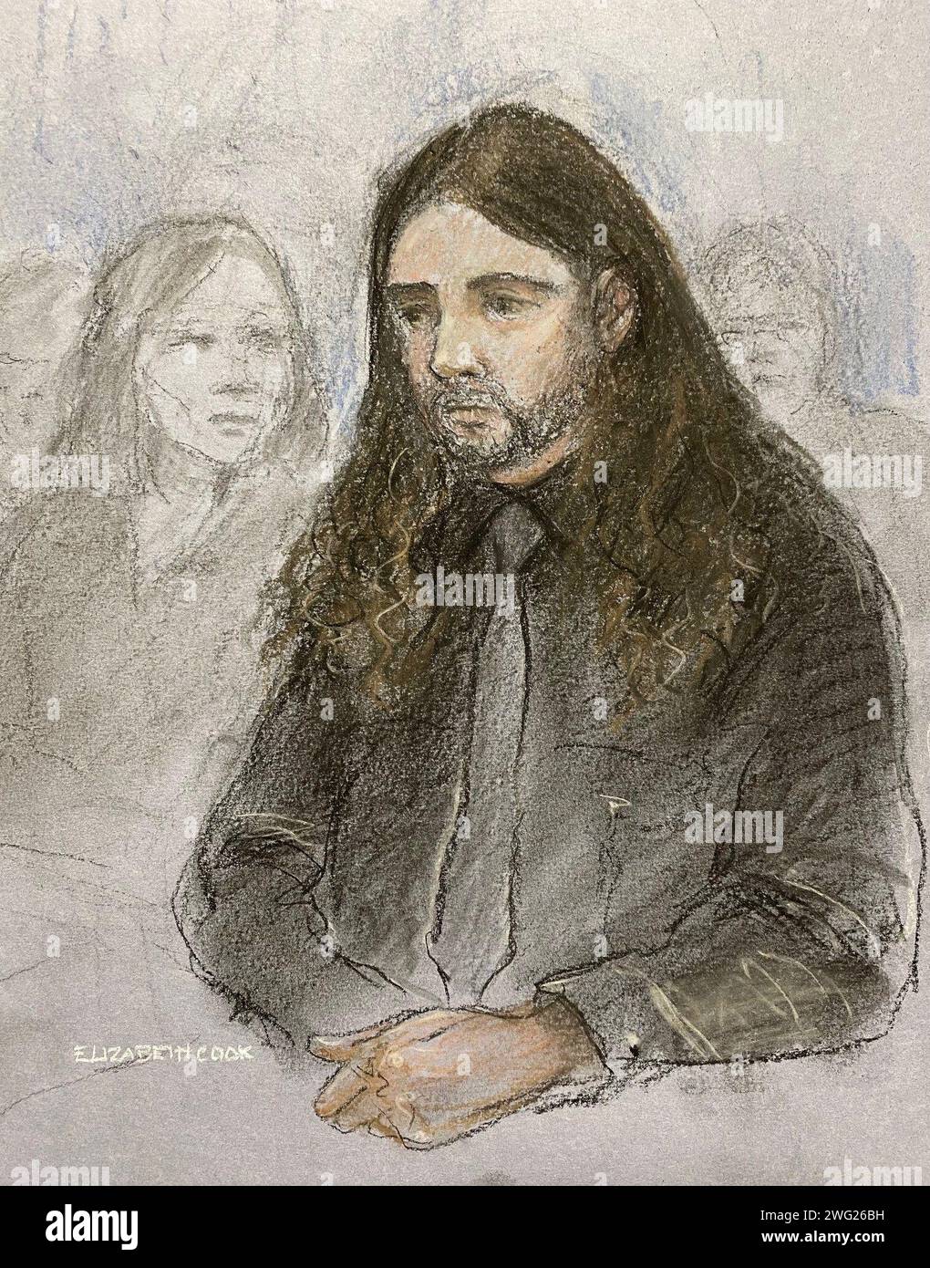 Der Entwurf von Elizabeth Cook von Eddie Ratcliffe 16 erscheint am Manchester Crown Court, um wegen Mordes an Brianna Ghey in einem Park in Culcheth bei Warrington verurteilt zu werden. Bilddatum: Freitag, 2. Februar 2024. Stockfoto
