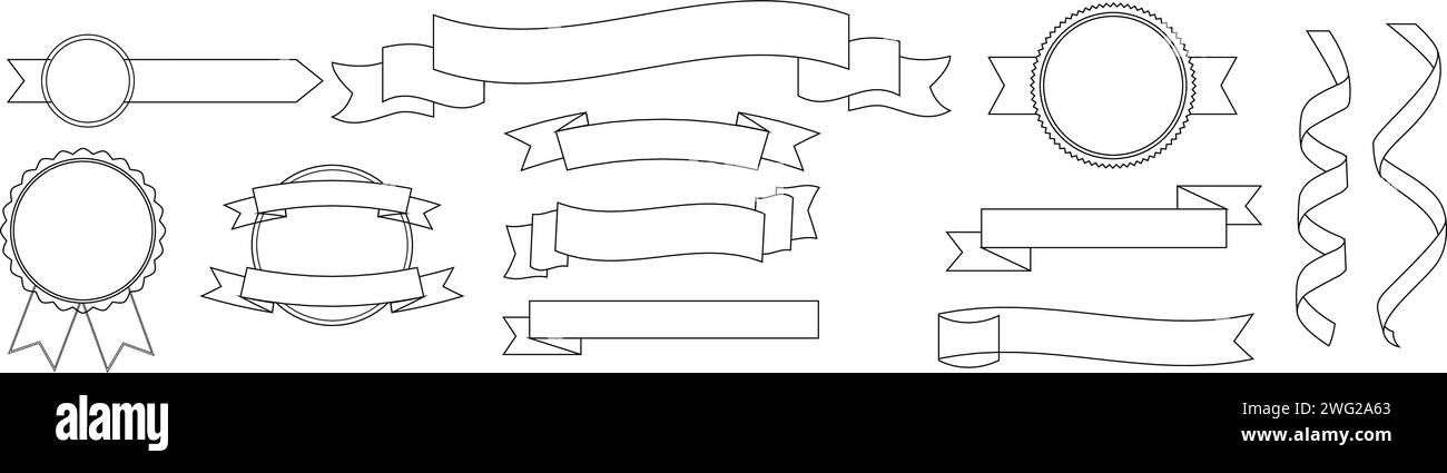 Satz einfacher Bänder, Ballons usw. Illustration Dekoration Dekoratives Bannerdesign Stock Vektor