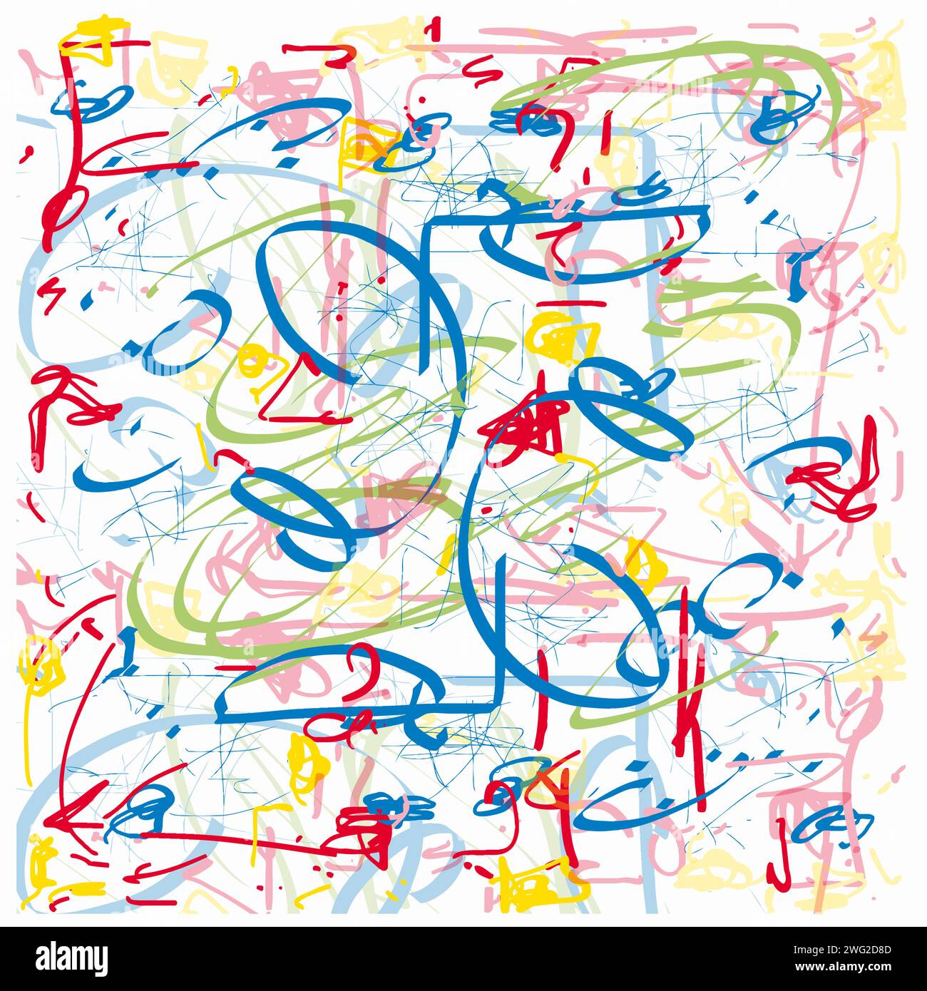 Doodle Handgezeichnetes Pop-Design, Grundfarben, Abstract Vibrant Line Illustration, Tablet Notebook Sketch Stock Vektor